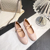 KYLETHOMASW  -  Shiny PU Leaather Flats Mary Janes Shoes Women Red Elegant Basic Pointed Toe Loafers Spring Autumn Daily Casual Black Shoes New
