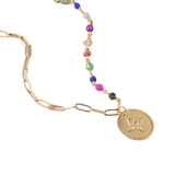 Kylethomasw European And American Jewelry Wholesale Retro Fashionable Metal Disc Flower Rainbow Beaded Chain Asymmetric Necklace