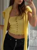 KYLETHOMASW  -  Sexy Chic Cropped Sweater Vest Yellow Spring Summer Knitted Hollow Out Women Ladies Knitwear Sweater Jersey Crop Top New