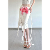 KYLETHOMASW  -  Fashionable Hot Girl Ruffled Mesh Skirt Women's Irregular Ribbon Slim Fit Hip-covering Mid-Length