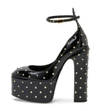 KYLETHOMASW  -  Rivet Decoration Women Pumps Round Toe Crude Heel Platform Femme Sandals Solid Color Thick Bottom Lady Super High Heels Shoes
