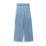 KYLETHOMASW  -  With Belt Casual Blue Loose Jeans Wide Leg Pants Women Minimalist And Fashionable Sky Trousers Women