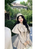 KYLETHOMASW  -   Sweet Hot Girl Retro Suit Women's Autumn and Winter Shawl Cape Long-sleeved Double Breasted Coat Two-piece Set Female Clothes