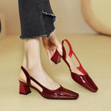 KYLETHOMASW  -  New Square Head Red Coarse Heel French Strap Top Sandals for Women in Summer