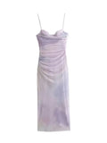 Kylethomasw  Summer Long Dresses Woman Trendy Purple Tulle Tie Dye Sleeveless Backless Ruched Female Elegant Slim Midi Party Dress