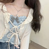 Kylethomasw Kawaii Candy Color Crop Top Women Japanese Lolita Sweet Tank  Boe Ruffle Short Tee Shirt All Match Cute s 2024