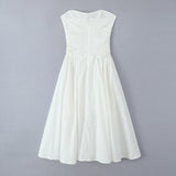 KYLETHOMASW  -  Sexy White Slash Collar Backless Midi Long Strapless Dress Women Pleated Folded Low Waist Pleated Ruched Hem Swing Party Robe