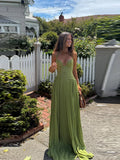 KYLETHOMASW  -  Elegant Green Camisole Long Skirt Retro Pleated Backless Off-shoulder High Waist Sexy Deep V Dress Party Evening Gowns Date Robe