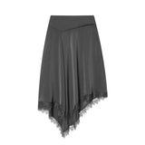 KYLETHOMASW  -  New Women Lace Trim High Waist Asymmetric Skirt