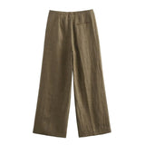 KYLETHOMASW  -  Color Single Breasted Vest Minimalist Casual Pants Retro Linen Texture Coffee Two Pieces Set Women Straight Leg