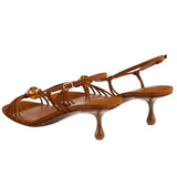 KYLETHOMASW  -  Women's  Slingback Sandals Amber Bead Decor Open‑Toe Kitten Heels Thin Knotted Strap Mid‑Heel Backless Pumps Elegant