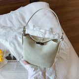 KYLETHOMASW  -  Design Stripe Knitting Bucket Bag Woven Hand Bag Beach Shoulder Bag Holiday Handbag Crossbody Purse for Women
