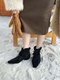 KYLETHOMASW  -  Autumn Winter Lace Up Short Fluffy Warm Women's Ankle Boots Comfort Square Toe Chunky Suede Short Boots Low Heels Party Shoes
