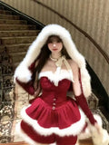 KYLETHOMASW  -  Winter Christmas New Years Sweet 2 Piece Set Women Faux Fur Cape Coats + Short Party Dress Female Chic Korean Popular Clothes