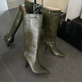 KYLETHOMASW  -  Sexy Pointy Toe Knee High Boots Women High Quality Leather High Heel Winter Boots for Women Side Zipper Designer Luxury Shoes
