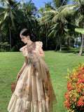KYLETHOMASW  -  Floral Prints Midi Dresses for Women Vintage Fashion Elegant French Clothing Casual Holiday Beach Party Summer New
