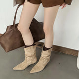 KYLETHOMASW  -  High Quality Faux Suede Kitten Heel Ankle Boots Women Fashion Pointed Toe Sewing Pleated Designer Boots Comfortable Modern Boots