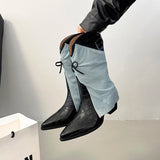 KYLETHOMASW  -  Winter Women Western Cowboy Boots Vintage Pointed Toe Shoes Ladies Thick Heel Short Botas Zapatos De Mujer