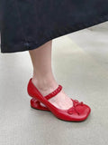 KYLETHOMASW  -  Sweet Bow Decoration Strange Heel Round Toe Mary Jane Shoes for Women Street Style Designer High Heels Elegant Party Dress Shoes