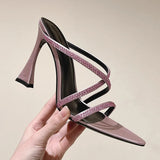 KYLETHOMASW  -  French Pointed Rhinestone Fine Heel Exposed Toe Sexy Nightclub High-heeled Sandals for Women