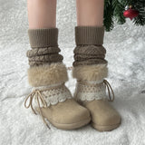 KYLETHOMASW  -  Sweet Lace Decoration Furry Suede Snow Boots Women 2025 Winter Thick Bottom Fluffy Fur Ankle Boots Warm Plush Designer Shoes