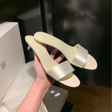 Kylethomasw Summer Square Low Heel Women Sandals New Round Head Sexy Banquet Backless Dress Party Slides Women Pumps Zapatos De Mujer