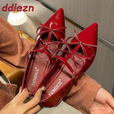 KYLETHOMASW  -  Luxury Pointed Toe Metal Buckle Bow T Strap Mary Jane Flats Elegant Banquet Dress Sexy Design Comfortable Women's Single Shoes