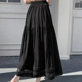 KYLETHOMASW  -  Lace Patchwork Women Skirts A-line Solid Spring Summer Sweet Faldas Mujer Korean Fashion Vintage Chic Long Skirt