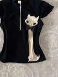 KYLETHOMASW  -  2000s Kawaii T-shirt Y2k Zipper Punk Goth Vintage Short Sleeve Slim Crop Top Harajuku Korea Woman Clothes Summer Fashion Emo Tee