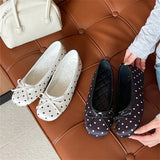 KYLETHOMASW  -  White Black Polka Dot Bow Ballet Flats Women Round Toe Slip on Ballerina Shoes Casual Loafers