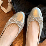 KYLETHOMASW  -  Mixed Color Silver Bowtie Ballets Women Round Toe Flats Office Slip On Loafers Ladies Tweed Cloth Ballerina Bridal Wedding Shoes