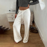 KYLETHOMASW  -  Casual Knitted Pants For Women Spring Summer Low Waist Wide Leg Pants Loungewear Trousers All-match Slacks Daily Outfit