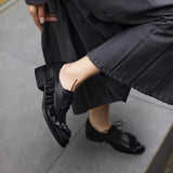 KYLETHOMASW  -  Black Soft Leather Lace-up Loafers Women Fashion Pleated Design Brand Low Heel Pumps Cozy Commuter Office Shoes Zapatos De Mujer