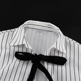 KYLETHOMASW  -  Niche Design Lace-up Printed Striped Shirt for Women Autumn New Lapel Long-sleeved Cardigan Versatile Top