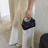 KYLETHOMASW  -  Women Sequins Evening Clutch Bag Rhinestone Circular Ring Top Handle Metal Chain Crossbody Bags Wedding Party Handbags