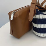 KYLETHOMASW  -  Design Stripe Knitting Bucket Bag Woven Hand Bag Beach Shoulder Bag Holiday Handbag Crossbody Purse for Women