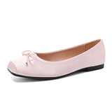 KYLETHOMASW  -  Deliate Bowtie Silk Ballerinas Woman Traf Pig Square Toe Flats Shallow Slip On Moccasins Femme Brides Wedding Shoes Pink Ballets