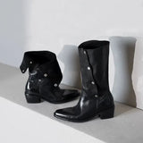 KYLETHOMASW  -  British Style Niche Lapel Two In One Western Cowboy Boots Women's Autumn and Winter Thick Heeled Mid Heeled Boots, Knight Boots