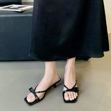 KYLETHOMASW  -  Sweet Narrow Strap Low Heeled Women Slippers Fashion Bowknot Backless Brand Sandals 2025 Elegant Party Designer Beach Shoe Pumps