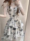 KYLETHOMASW  -  Vintage 2000s Y2k Irregular Midi Dress Female Short Party japanese Print Sleeveless Dress One Piece Dress Korean Fashion Summer