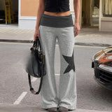 KYLETHOMASW  -  American Five Pointed Star Printed Thin Stripe Flip Waist Chic Pants High Street Spicy Girl Outfit Loose Slimming Wide Leg Pant