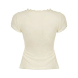 KYLETHOMASW  -  Sexy T Shirts Women Lace Patchwork Short Sleeve Slim Fashion Elegant French Style Chic Tops Ladies Tee Shirt Casual