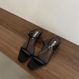 KYLETHOMASW  -  Summer Women Slipper Square Heels Sandals Square Toe Party Wedding Shoes Slip On Beach Slides Mujer