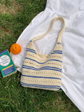 KYLETHOMASW  -  Stripe Knitted Tote Bag Underarm Shoulder Bags High Capaci Bolsa Beach Bolsos mujer Bolsas Lazy Style Casual Sac Femme