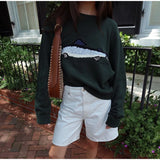 KYLETHOMASW  -  Crewneck Embroidered Fish Knit Sweater Long Sleeve Relaxed Fit 2025 Autumn Preppy Women Top Fashion Daily Casual Lady Pullover
