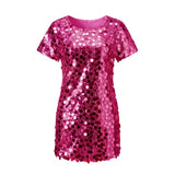 KYLETHOMASW  -  Women Sequin T-shirt Dress Short Sleeve Crew Neck Mini Dress Summer Casual Party Clubwear