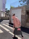 KYLETHOMASW  -  Large Vintage Plaid Skirts for Woman Autumn New Design Pleated Skirt Korean Fashion Faldas Long Elastic Waist Skirts
