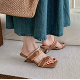KYLETHOMASW  -  Vintage Braided Belt Buckle Open Toe Wedges Women's Summer New Square-toed High-heeled Slippers