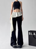 KYLETHOMASW  -  Lace Patchwork Lace Up Pants for Women 2205 New Slim Fit Fake Two Piece Flare Pants Y2k High Waist Black Straight Trousers