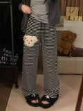 Kylethomasw Stripe Dog Graphic Sweatpants Cutecore Cartoon Embroidery Wide Leg Straight Pants Women Korean Thick Warm Winter Bottoms